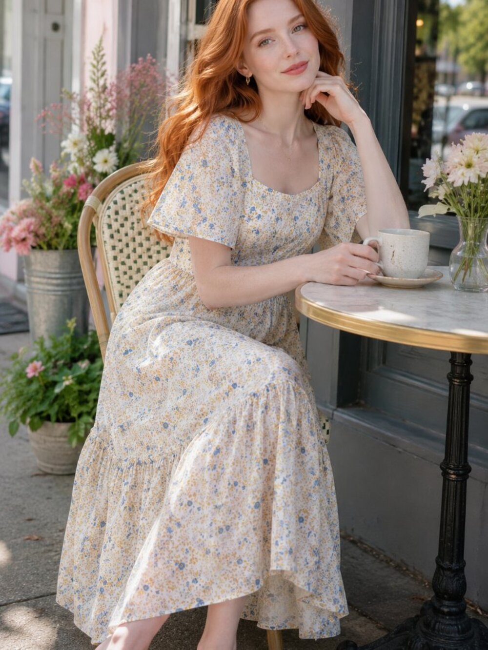 Madewell NWT Blue Floral Tiered Midi Dress | Size 10 | Cottagecore Prairie Dress